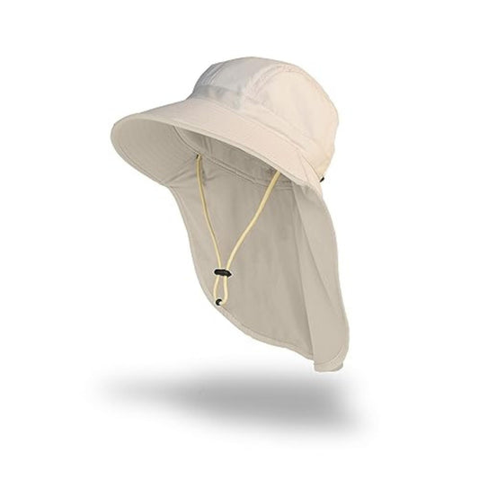 FARMER'S DEFENSE Sun Hat | UPF 50+ Sun Protection | Wide Brim | Neck Flap | Lifeguard Hat | Lightweight | Beach, Gardening, Fishing, Hiking, Outdoors | Cream