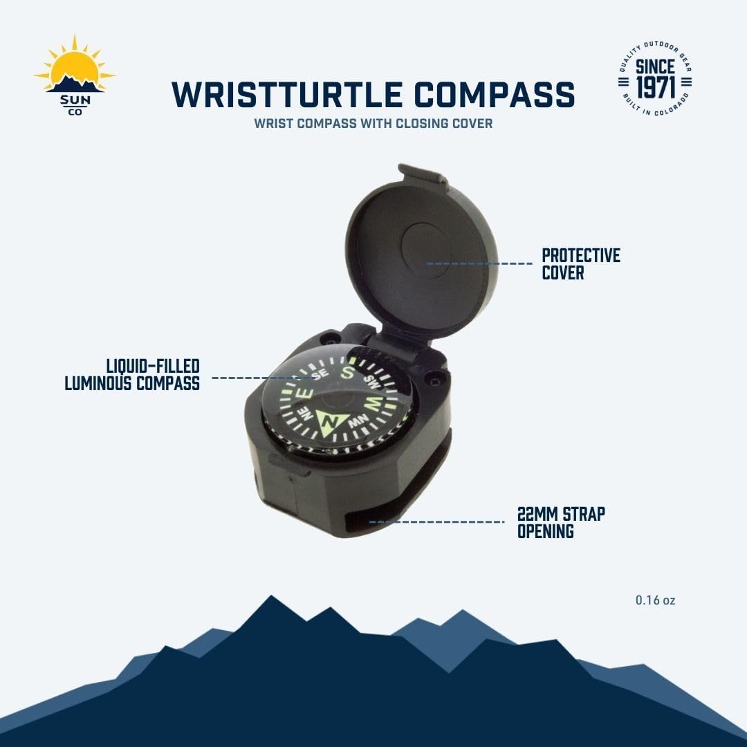 Sun Company Wrist Turtle - Armoured Wrist Compass with Closing Cover | Easy-to-Read Compass for Watch Band or Paracord Survival Bracelet