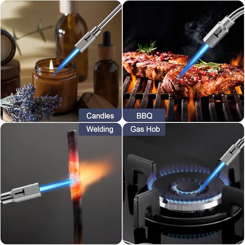 TONYFUL Butane Lighter Long Neck Torch Lighter, Jet Flame Windproof Lighter with Visual Fuel Window, Refillable Lighters for Candle, Camping, Fireplace, BBQ(Fuel Not Included)
