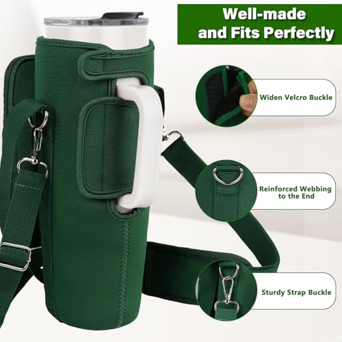Water Bottle Carrier Bag with Phone Pocket Compatible with Stanley/Meoky 40 oz Tumbler with Handle,Water Bottle Holder Pouch with Adjustable Strap Compatible with Stanley Cup Accessories