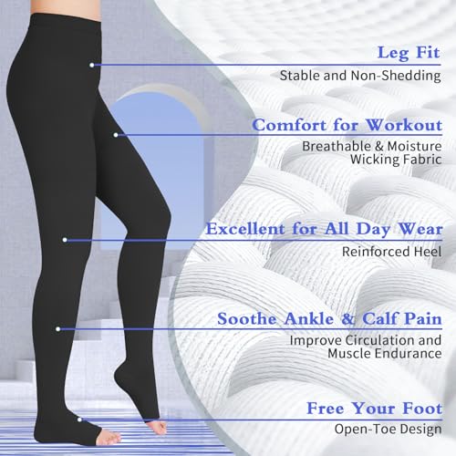 15-20 mmHg Compression Pantyhose for Women, Medical Compression Stockings, Open Toe Compression Leggings,Waist High Compression Tights for Edema, Varicose Veins, Swelling, Pregnant,Nurses, Athletes