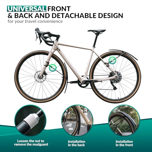 ROCKBROS Adjustable Detachable Bike Fenders Set for 700C Road and CX Bikes - Black