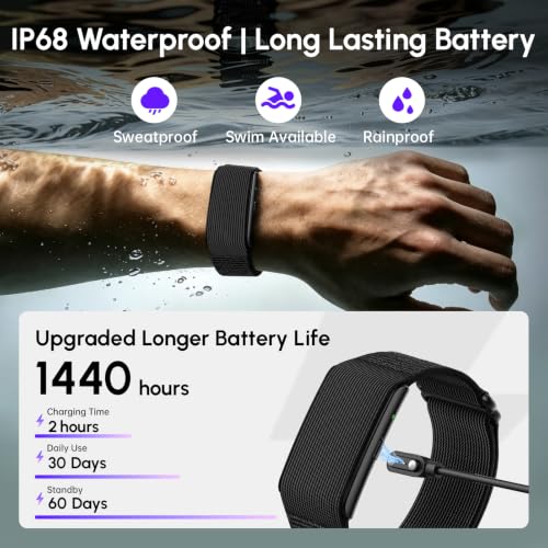 Domhong Black Screenless Fitness Smart Bracelet, 24/7 Sleep & Health Tracker