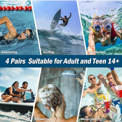 Multicolored Waterproof Reusable Silicone Swim Ear Plugs - 4 Pairs for Adults & Teens