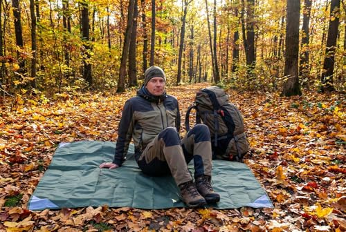 Army Green & Grey Compact Picnic Blanket 55x60 Inch Lightweight Tarp for Camping & Outdoor Use