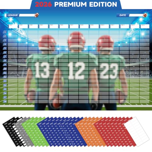 Football Draft Board 2026 - 5ft x 3.3ft for 14 Teams & 20 Rounds, Includes Labels