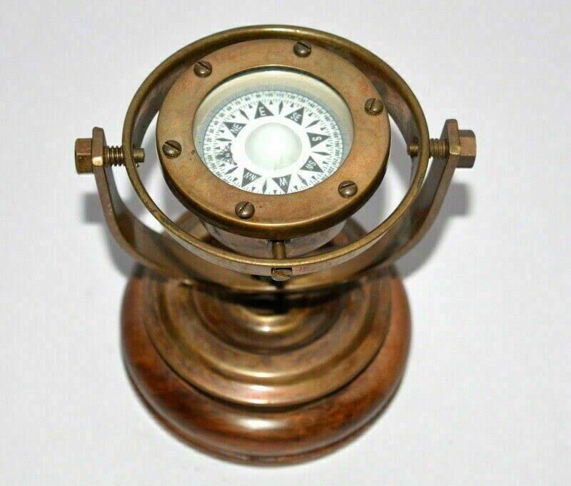 Antique Brass Nautical Gimbal Compass Vintage Ship's Binnacle gimballed Compass