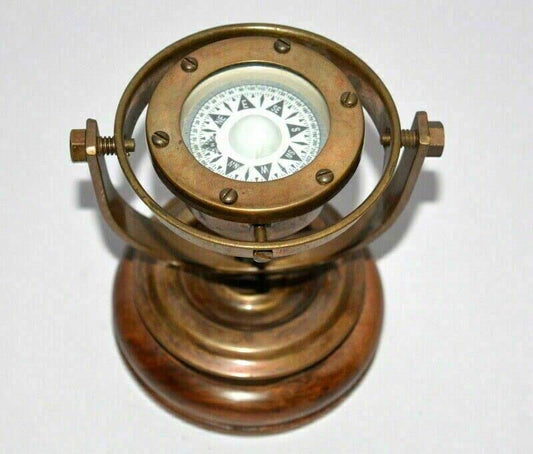 Antique Brass Nautical Gimbal Compass Vintage Ship's Binnacle gimballed Compass
