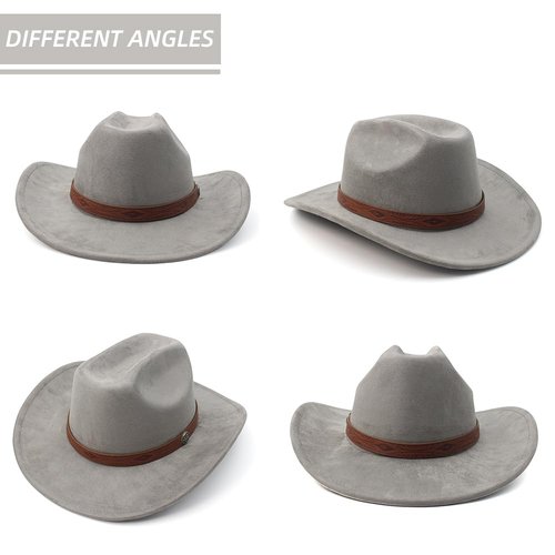 LIDHAY Cowboy Hat for Women Men Wide Brim Cowboy Cowgirl Hats Western Suede Cattleman Cowboy Hats 181KM Gray