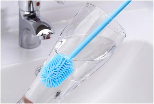 Silicone Bottle Cleaning Brush with Long Handle, BPA Free 12.5" Water Bottle Cleaner for Baby Bottles, Hydro Flask, Sports Bottle, Vase, Glassware, Perfect for Smaller Diameter Bottle Openings (Blue)
