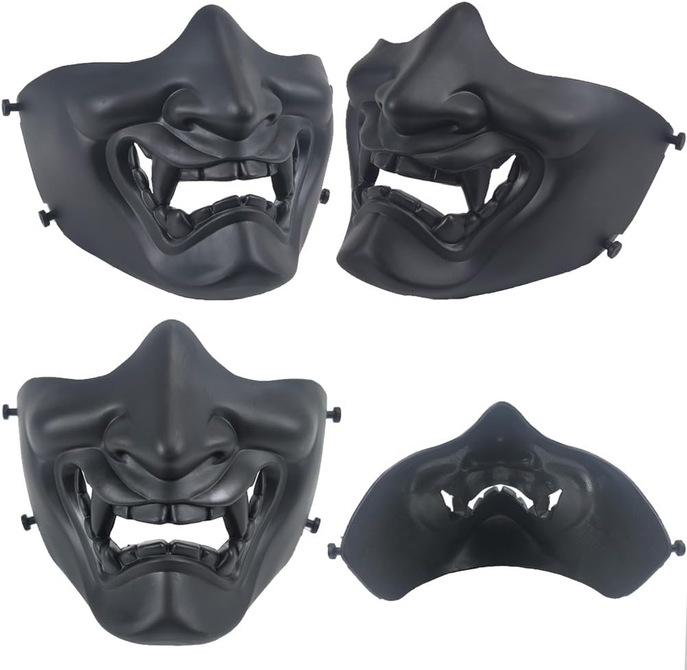 ATAIRSOFT Halloween Costume Cosplay BB Gun Evil Demon Monster Kabuki Samurai Hannya Oni Half Cover Airsoft and Prop Mask