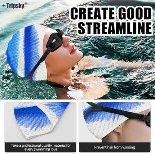 Tripsky Silicone Swim Cap,Comfortable Bathing Cap Ideal for Curly Short Medium Long Hair, Swimming Cap for Women and Men, Shower Caps Keep Hairstyle Unchanged¡¦