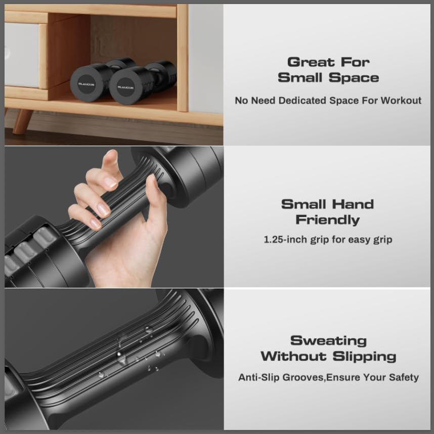 GLAUCUS Adjustable Weight Dumbbells Set- A Pair 4lb 6lb 8lb 10lb (2lb-5lb Each) Free Weights Set for Women at Home Gym Equipment Workouts Strength Training for Teens,Black