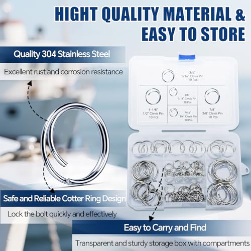 70 Pcs Marine Stainless Steel Cotter Pins Kit 5 Sizes for Boat & Outdoor Use