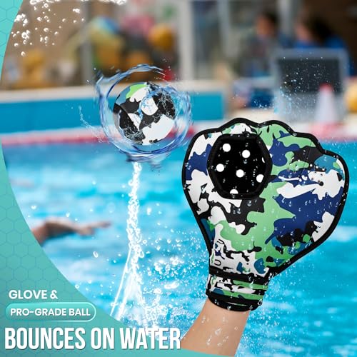 Water Baseball Glove and Bouncing Ball Set - Green for Pool & Beach Water Games