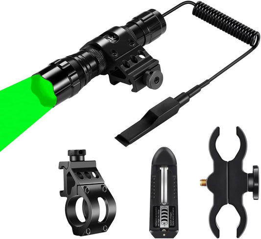 Green Light 350 Yards Adjustable Zoomable LED Coyote Hog Pig Varmint Hunting Light Flashlight with Remote Pressure Switch