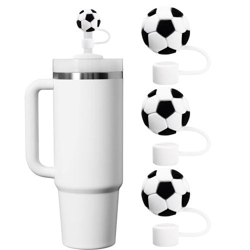 Lbwstellar Straw Cover Cap for Stanley Cup, 3Pcs Soccer Straw Toppers Accessories Compatible with Stanley Cup 30&40 Oz Tumbler, Silicone Straw Tips Lids for Home and Party Decor, Black/White