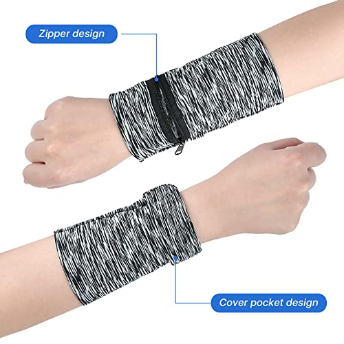 6-Pack Breathable Elastic Wrist Wallets with Zipper for Travel Running