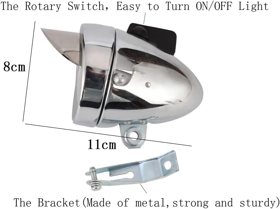 Metal Chrome Silver Shell Bright Classical Cool Bicycle Headlight Retro Vintage Bike LED Light Night Riding Safety Front Fog Head Lamp Headlamp
