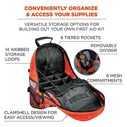 Ergodyne Arsenal 5243 Medic First Responder Trauma Backpack Jump Bag, Orange