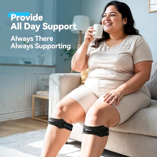 AGPTEK Plus Size Knee Brace for Women & Men, Pain Relief Patella Tendon Knee Strap 2 Pack, Adjustable Knee Support Band for Running Weightlifting Baseball Tennis Volleyball Jogging Bicycle Climbing, 20.87-27.56in