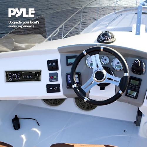 Pyle Marine Headunit Receiver Speaker Kit - In-Dash LCD Digital Stereo Built-in Bluetooth & Microphone w/ AM FM Radio System 5.25¡¯¡¯ Waterproof Speakers (2) MP3/SD Readers & Remote Control-PLMRKT46BK