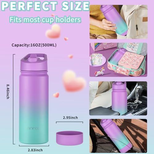 Insulated Water Bottle for Kids 16oz with Straw Lid - Purple Sky - School & Travel