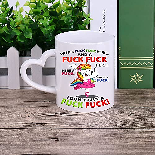Funny Heart Handle Coffee Mug - 11oz Ceramic Gift for Women, Men, Lovers, Birthday