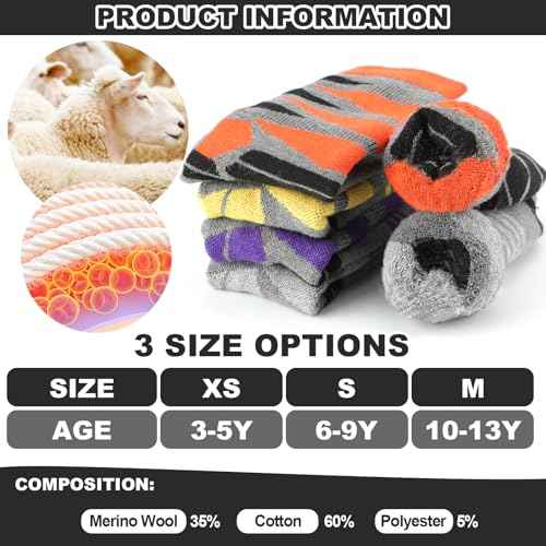 Winter Warm Kids Ski Socks - 2 Pairs Merino Wool Thermal Skiing Socks for Boys, Girls, Youth, Toddlers