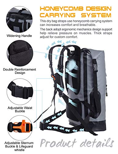 IDRYBAG Waterproof Dry Backpack 30L Gray for Kayak & Outdoor Adventures