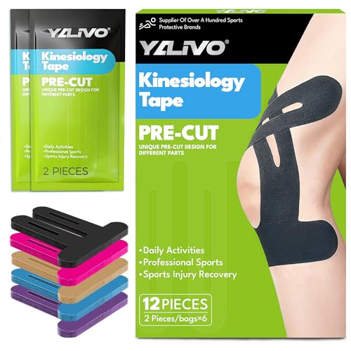 Precut Kinesiology Tape for Knees - 12 Pcs Black Individually Packaged