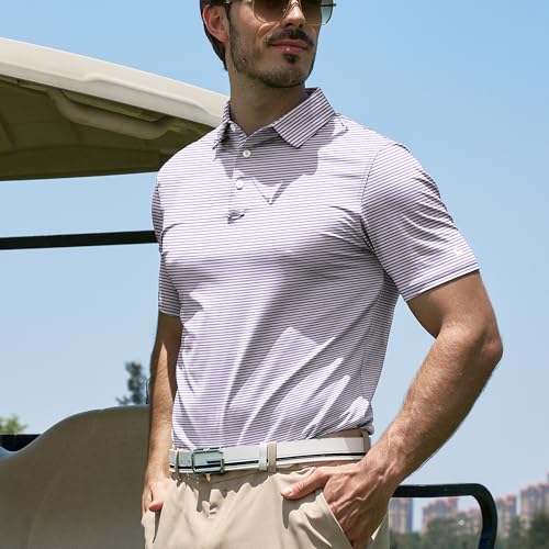 X-Large Purple Striped Men’s Golf Polo Shirt Short Sleeve Collared T-Shirt
