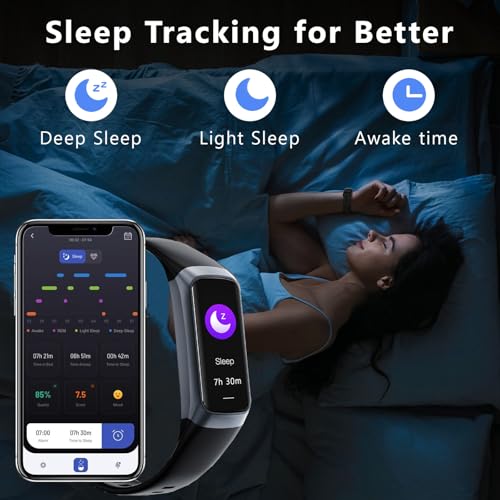 Fitness Tracker Activity Tracker 1.10''AMOLED Touch Color Screen,Smart Watch with 24/7 Blood Oxygen Heart Rate,Sleep Monitor,IP68 Waterproof,Step Counter Health for Women Men (Black)