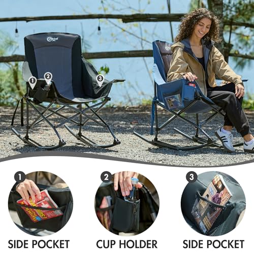 Portable Outdoor Rocking Camping Chair with Foldable Design - Black Gray