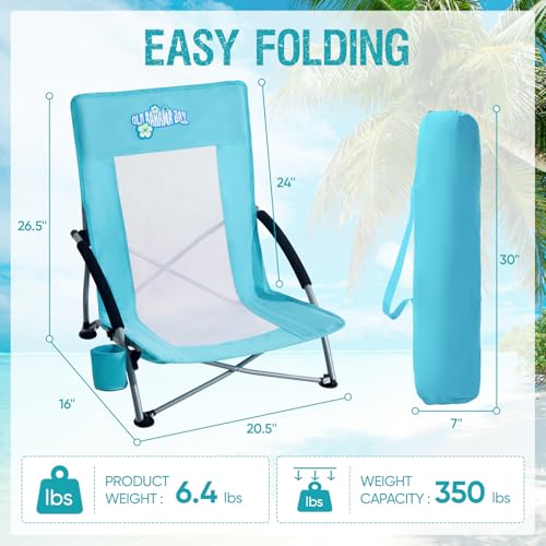Green Folding Beach Chair for Adults with Cup Holder Mesh Back Support 2 Pack