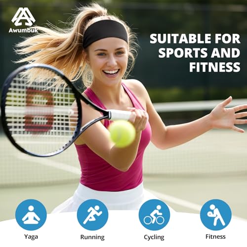 Cooling Headbands for Women Black, Non-Slip Moisture-Wicking Sports Headbands - 4 Pack