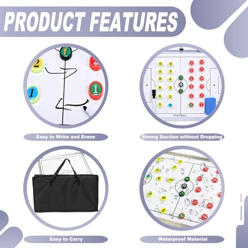 Krynnox Soccer White Magnetic Coaching Board Double-Sided Tactics Whiteboard for Coaches