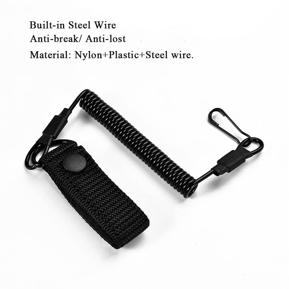 FAZee Tactical Anti-Lost Elastic Lanyard Military Spring Rope Safety Strap Gun Holders Rope for Key Ring Chain Flashlight Hunting Accessories (2PCS)