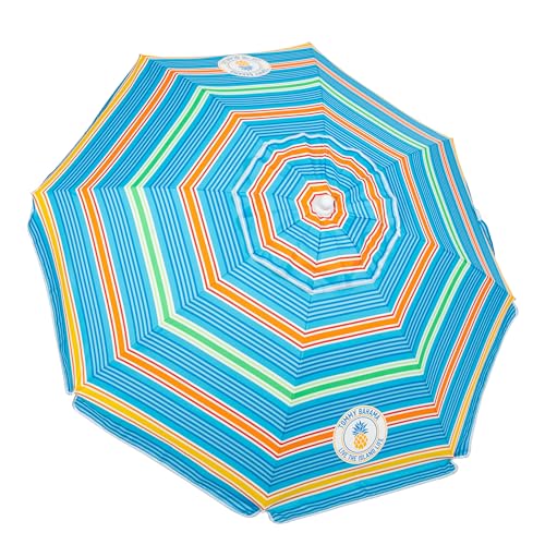 Tommy Bahama 6' UPF 50+ Tilt Beach Umbrella with Integrated Sand Anchor, Wind Vent, and Carry Bag, Multi Stripe