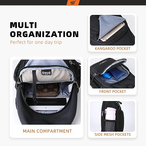 SKYSPER RFID Crossbody Sling Bag for Travel Hiking Women Men Black