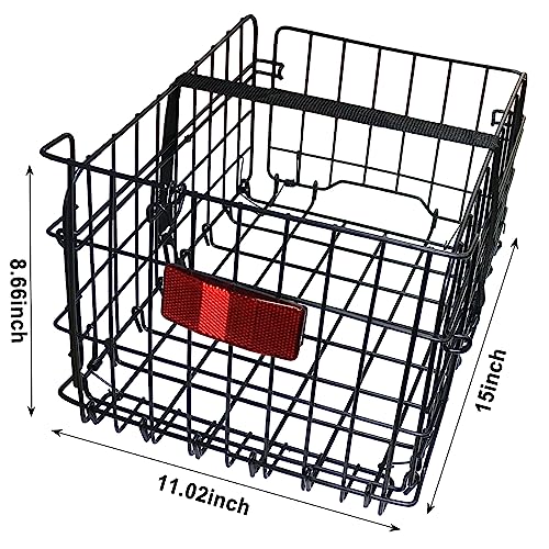 Foldable Rear Bike Basket with Reflective Tail Light and Cargo Strap - Basic Style