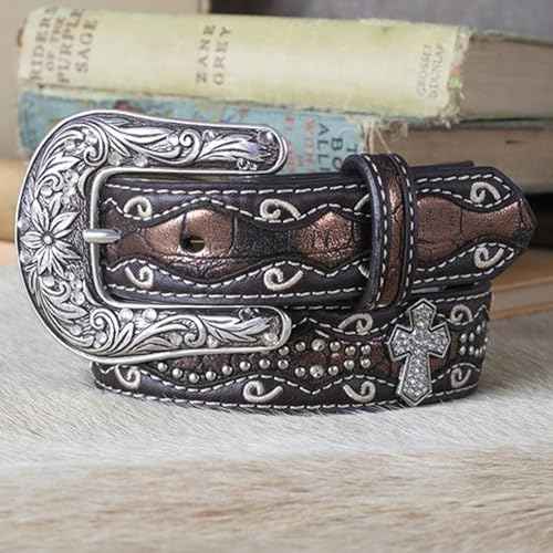 ARIAT Girls' Rhinestone Cross Conchos Faux Crocodile Belt
