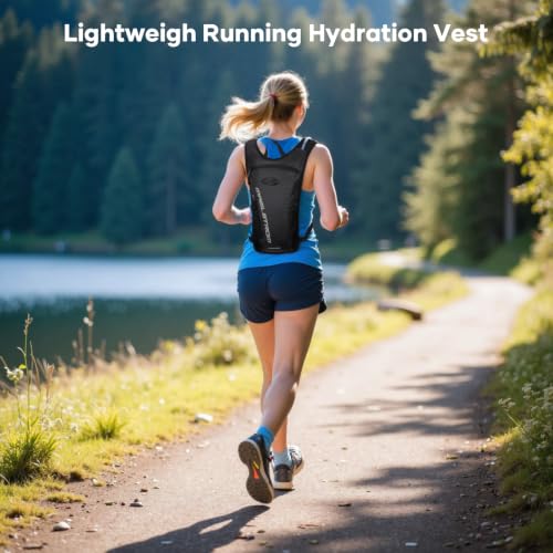 Black Hydration Backpack with 2L Water Bladder - Lightweight Running Vest