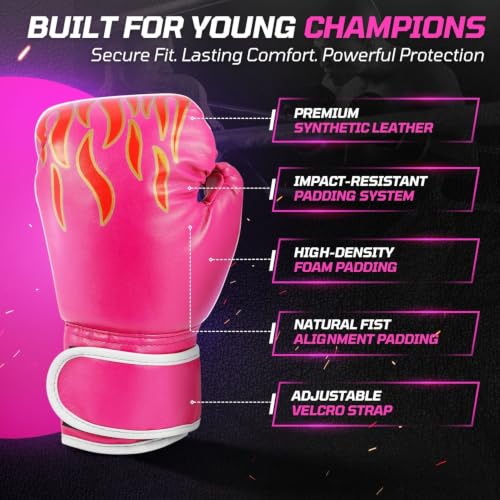 Kids Boxing Gloves 4oz Pink Blaze - Training Punch Mitts for Ages 3-8