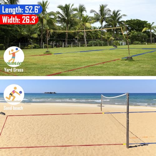 Short Court Beach Volleyball Boundary Lines 26.3' x 52.6' - Red & Blue