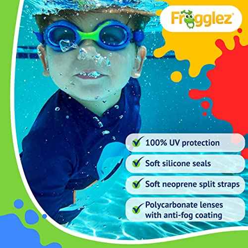 Frogglez Youth Wide View Anti-Fog Crystal Clear Swim Goggle Mask for Kids under 10 (Ages 4-10)