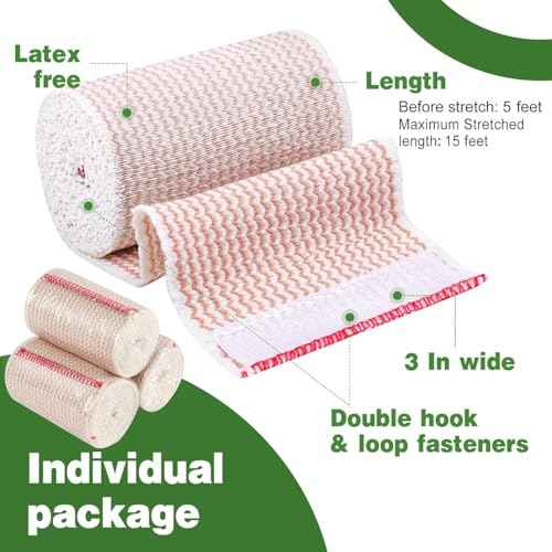 AZEN Premium 10 Pack Elastic Bandage Wrap 3 Inch, Compression Wrap Bandage for Legs, Ankle, Knee, Tummy, Body, Lymphedema Wraps for Legs, Latex-Free