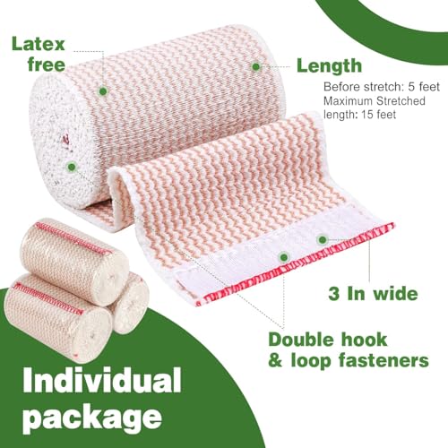 AZEN 24 Pack Elastic Compression Bandages 3 Inch for Legs & Body - C-24p(3in)