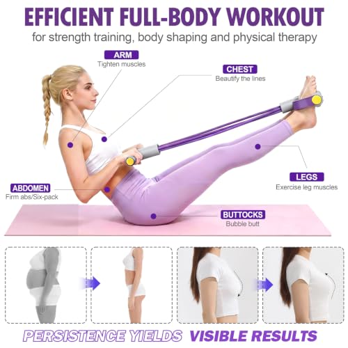 Foot Pedal Resistance Bands with Handles - Purple & Grey, Multifunction Yoga & Fitness Equipment