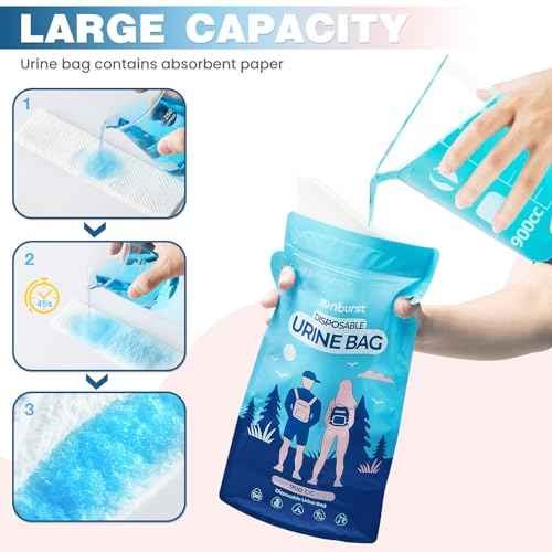 Disposable Urine Bags,900ML Pee Bags for Travel for Women/Men with Big Funnel,Leak-Proof Emergency Portable Travel Urinal and Vomit Bags for Travel,Car,Camping,Traffic,Pregnant, Patient, Kids